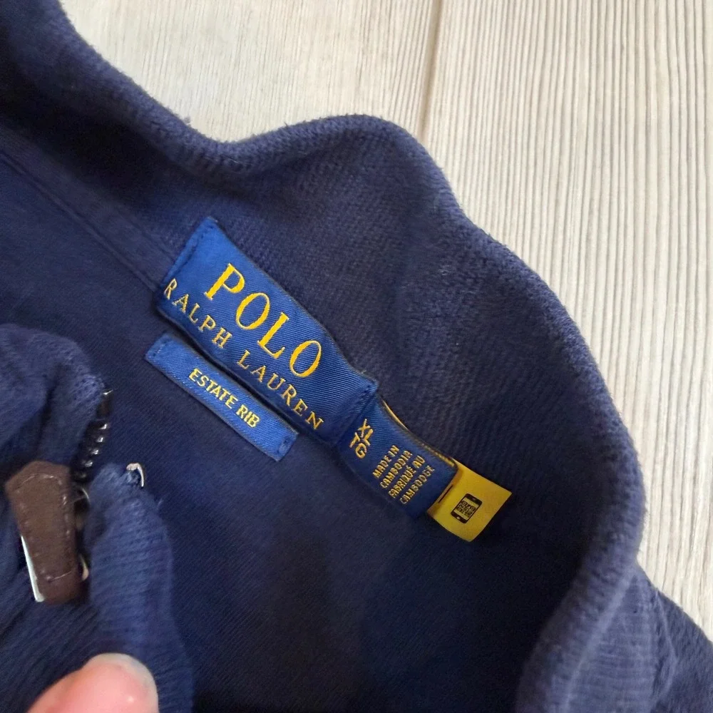 Polo Ralph Lauren Estate Rib Quarter Zip Pullover Navy Blue Mens XL